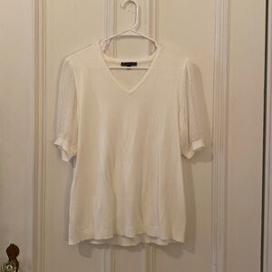 Adrianna Papell White V-Neck Shirt with Puff Sleeves - Size Large